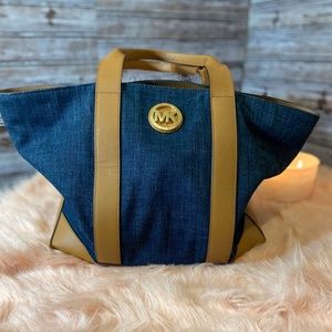 Michael Kors Large Denim Tote Bag Blue and Leather